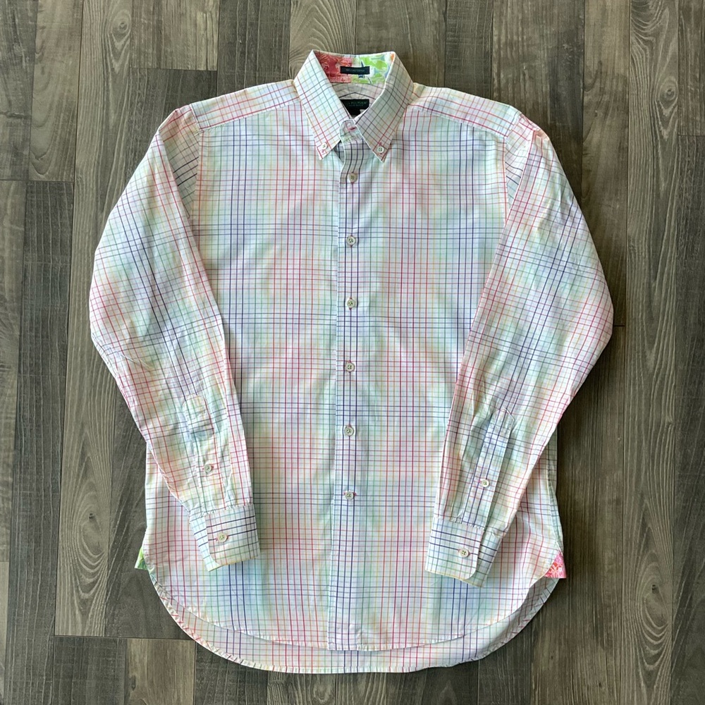 Lilly Pulitzer Red and Blue Casual Button Down Shirt